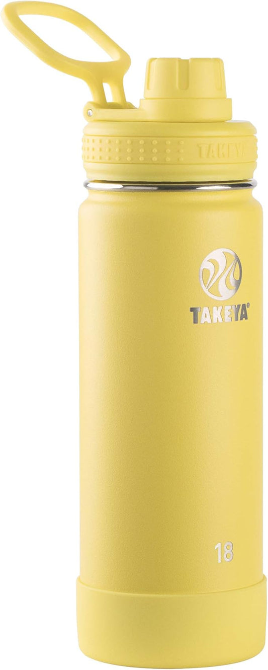 Takeya Actives Water Bottle with Spout Lid - Bottle with Double Stainless Steel Insulation - Dishwasher Safe & BPA-Free - Bottle with Spout Lid & Removable Bumper - 18 oz, Canary