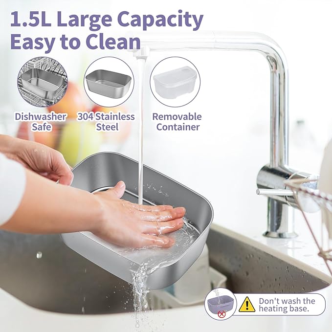 Vingud Electric Lunch Box for Adults, 80W Heated Lunch Box with 2 Stainless Steel Container, 1.5L Portable Food Warmer Lunch Boxes for Work Men Car Truck, 110V/12V/24V/240V (Light Purple)