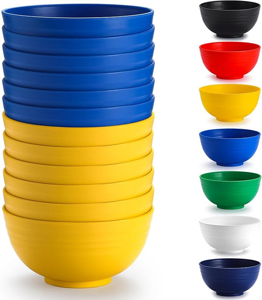 Berglander Plastic Bowls Set of 12 Pieces 25oz, UKR Color Reusable and Sturdy Ramen Bowl, Soup Bowls, Cereal Bowl for Adult, Kids, Home, Restaurant, Garden, Picnic, Camping, Poolside, Outdoor