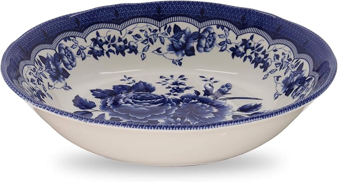 Tudor Royal 30-Piece Porcelain Round Dinnerware Set, Service for 6, Victoria Blue Design, Blue Floral, Plates Bowls Mugs Dishes Saucers, Glossy, Premium Quality Tableware, Unique Pattern