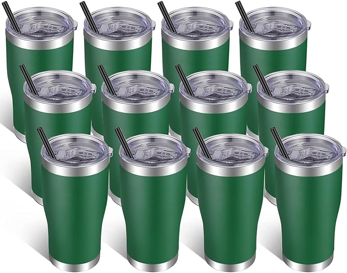 VEGOND 20oz Tumbler Stainless Steel Tumbler Cup with Lid And Straw Vacuum Insulated Double Wall Travel Coffee Mug(dark green package 12)