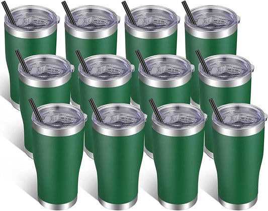 VEGOND 20oz Tumbler Stainless Steel Tumbler Cup with Lid And Straw Vacuum Insulated Double Wall Travel Coffee Mug(dark green package 12)