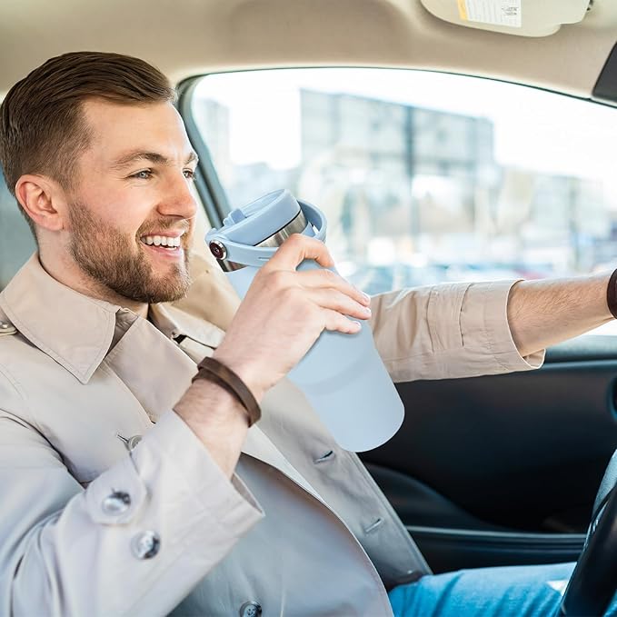 30 oz Tumbler with Top Handle, Double Wall Vacuum Insulated Tumbler with Flip Straw, Travel Coffee Mug 30oz Powder Coated Cup for Laser Engraving (Blue,1 pack)