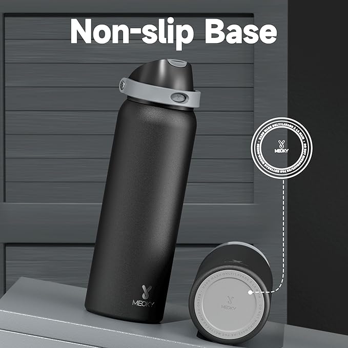 40 oz Insulated Water Bottle for Sports: Meoky Stainless Steel Water Bottle with 2-in-1 Straw and Spout Lid - Leak Proof, Cold for 24 Hours, Protective Silicone Base, BPA-Free for Gym, Night