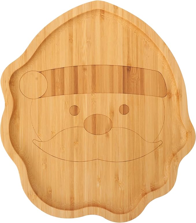 TJ POP Christmas Bamboo Serving Tray – Santa Claus Shape – Holiday Snack Platter for Cookies, Candy & Fruits – Rustic Xmas Table Decor