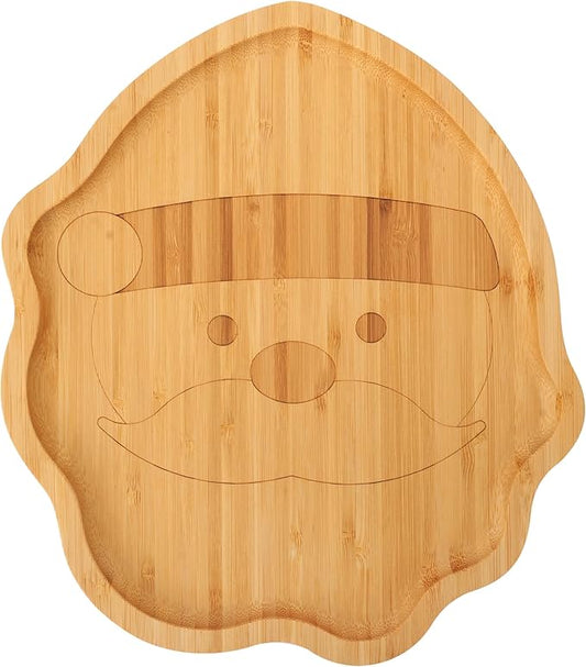 TJ POP Christmas Bamboo Serving Tray – Santa Claus Shape – Holiday Snack Platter for Cookies, Candy & Fruits – Rustic Xmas Table Decor