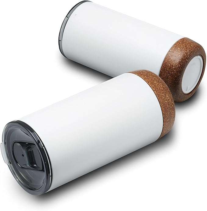 DISCOUNT PROMOS Travel Tumblers with Cork Bottom 16 oz. Set of 10, Bulk Pack - Double Wall Insulated, Matte Finish, Perfect for Iced Coffee, Soda, Other Beverages - White