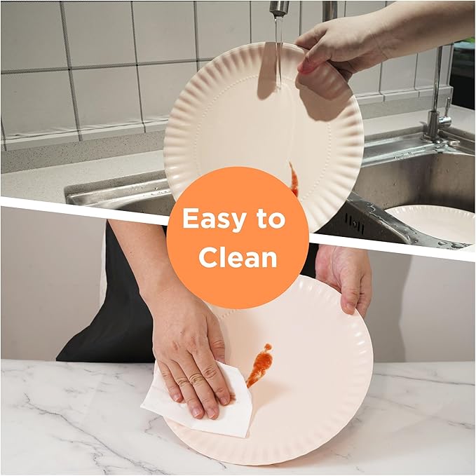 TP 10.5 inch Melamine Dinner Plates Set of 6, Lightweight Serving Round Salad Appetizer Plate for 6, Dessert Dishes for Indoors and Outdoors, Light Pink