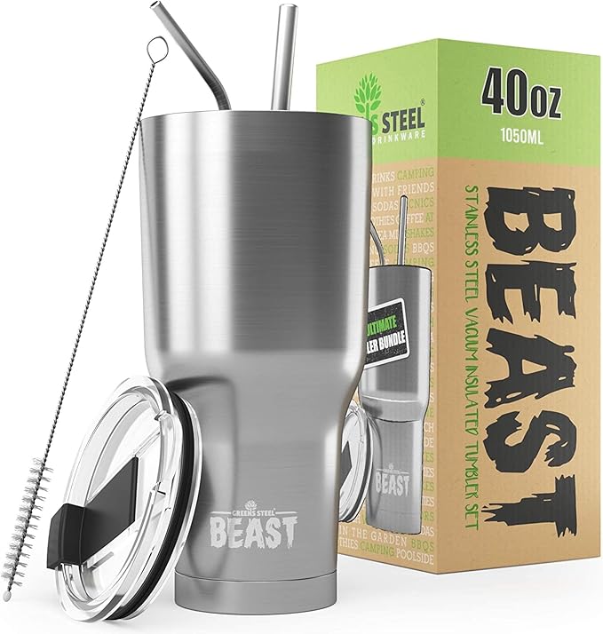 Beast 40 oz Tumbler Stainless Steel Vacuum Insulated Coffee Ice Cup Double Wall Travel Flask (Stainless Steel)