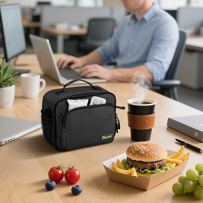 BALEINE Insulated Lunch Bag for Men Women, Leakproof Cooler Bag with Adjustable Shoulder Strap for Work Picnic, Lunch Box for Women Men (Small, Black)