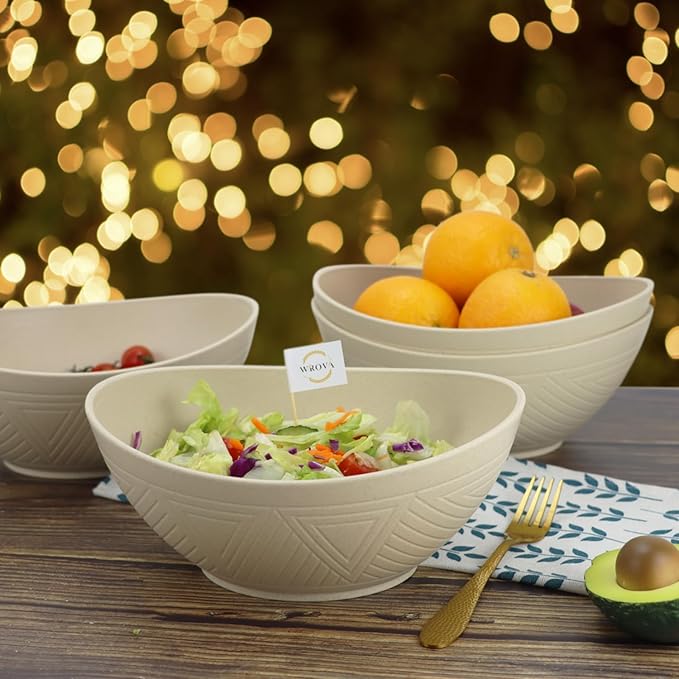 Wrova 65oz Big Wheat Straw Bowls - Large Salad Bowls set of 6 - Unbreakable Serving Bowl Sets - Microwave & Dishwasher Safe Bowl Sets for Cereal,Salad,Fruit - Beige