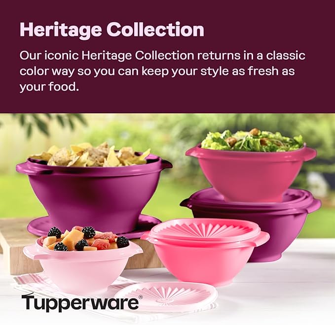 Tupperware Heritage Collection, New 10 Piece Food Storage Container Set in Vintage Pink, Dishwasher Safe and BPA Free (5 Bowls, 5 Lids)