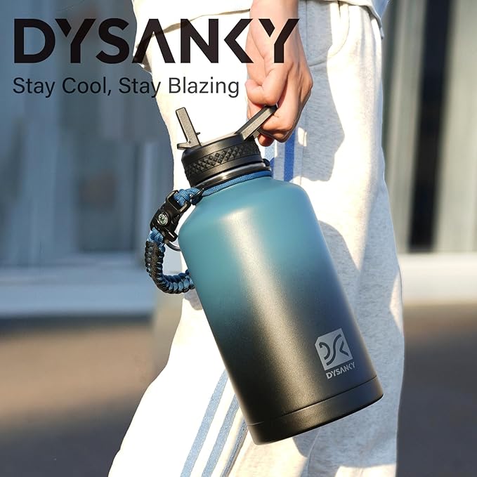 64 oz Insulated Water Bottle | Upgraded Thickened Stainless Steel Water Jug for Gym and Hiking with Straw, Carrier Bag, Handle Strap | BPA-Free 64 oz