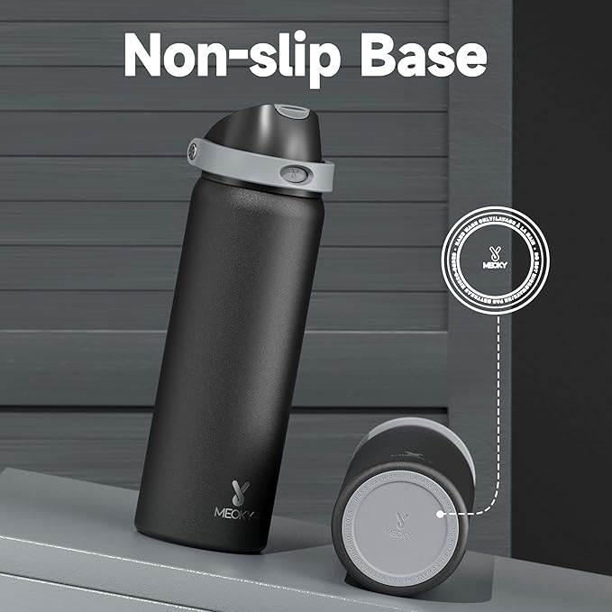 32 oz Insulated Water Bottle for Sports: Meoky Stainless Steel Water Bottle with 2-in-1 Straw and Spout Lid - Leak Proof, Cold for 24 Hours, Protective Silicone Base, BPA-Free for Gym, Night