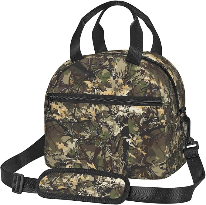 Camo Reusable Insulated Lunch Box Waterproof Lunch Bag with Detachable and Adjustable Shoulder Strap for Office Picnic or Travel