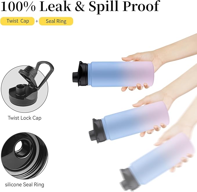 24 oz Insulated Water Bottle Bulk 8 Pack, Stainless Steel Sports Water Bottles with Straw Lid & Wide Mouth Lids, Double Walled Vacuum, Leak Proof, Pink Blue Gradient