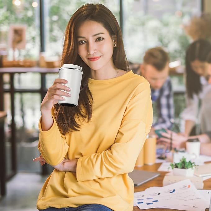 Sieral 4 Pcs 13 oz Travel Coffee Mug Insulated Reusable Coffee Cups with Leakproof Lid Stainless Steel Portable Tumbler for Keep Hot or Ice Milk Tea(White)