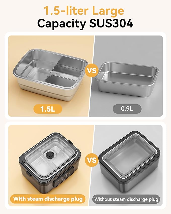 Yofidra Cordless Electric Heated Lunch Box: 6.3 Cups Self Heating Lunch Box with Battery, Timer & Temperature Control, Extra Large Portable Food Warmer for Adults, Men & Women in Office Car Outdoor