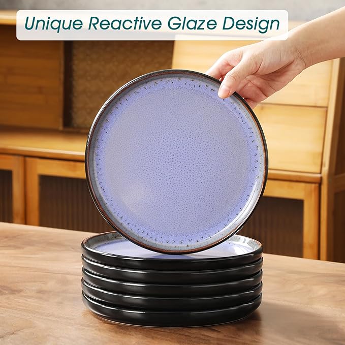 vancasso Plates and Bowls Sets, 18 Pieces Stoneware Dinnerware Sets for 6, Kitchen Dish Set Mircowave and Dishwasher Safe Dinner Set Ceramic Dishware, Light Purple, Series AMBER