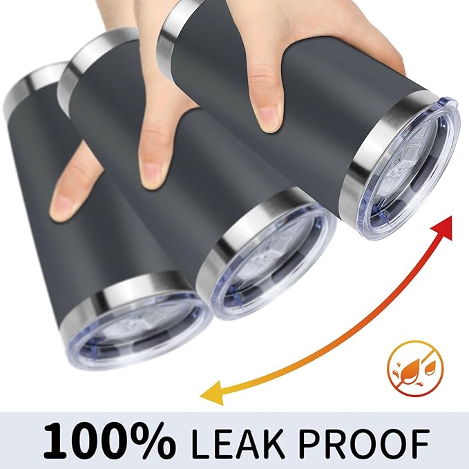 20oz Stainless Steel Tumbler with Lid, Travel Mug - Double Wall Vacuum Powder Coated Cup - Grey, 1 Pack