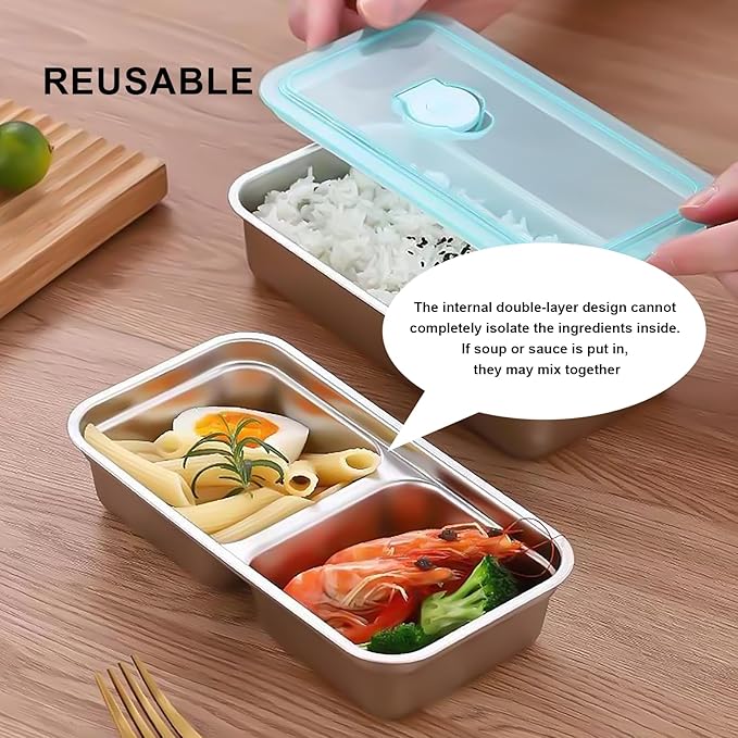 4Pcs Grab and Go Snack Containers Reusable, Stainless Steel Double Compartment Snack Containers, Dishwasher-Reusable Condiment Containers with Lids, Travel & Outdoor Camping Food Storage