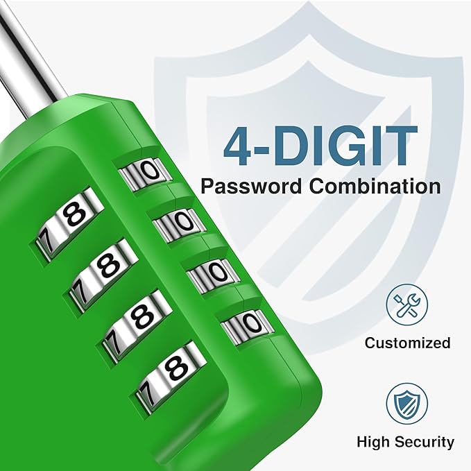 Puroma Combination Lock 4 Digit Waterproof Locker Locks Secure Outdoor Padlock for Gym Lockers, Toolboxes, Gates, Fences, Storage, Sports Locker, Cabinets (Green)