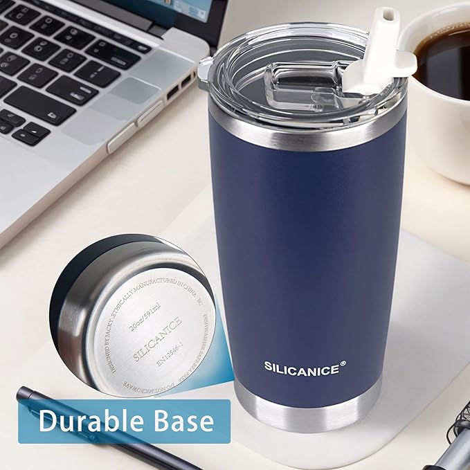 Soft Blue 100% Leak Proof 20 oz Tumbler with Straw And Lid Stainless Steel Vacuum Insulated Durable Travel Coffee Mugs Cups,Dishwasher Safe,Outside,Friends,Easy To Carry,Cold Iced For 30 Hours