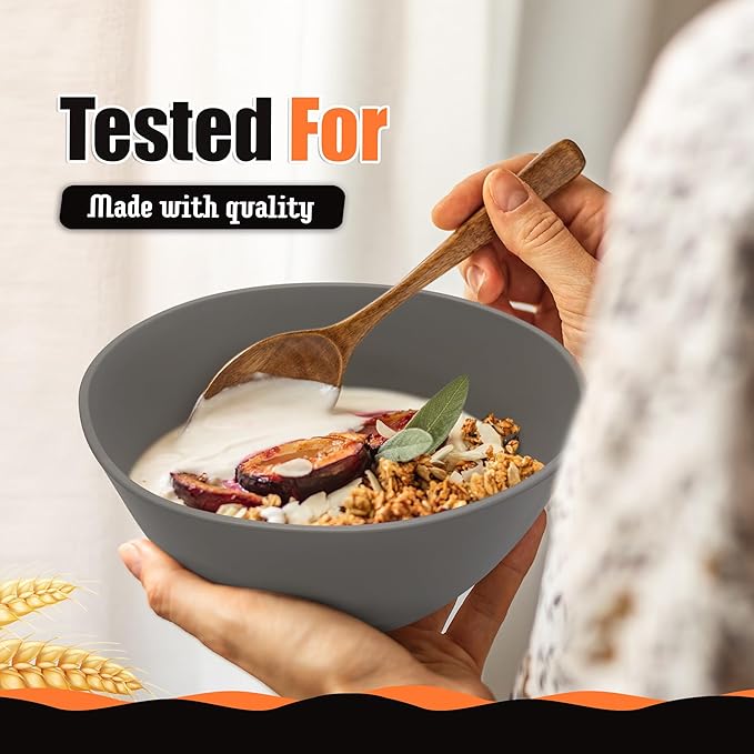 Teivio 32-Piece Kitchen Plastic Wheat Straw Dinnerware Set, Service for 8, Dinner Plates, Dessert Plate,Cereal Bowls,Cups, Unbreakable Plastic Outdoor Camping Dishes,Irregular Deep Gray