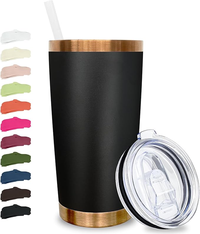 20 oz Tumbler Stainless Steel Tumbler with Lid and Straw, Double Wall Vacuum Insulated Travel Coffee Mug for Laser Engrave, Powder Coated Cup for Hot and Cold Drinks (Black,1 pack)