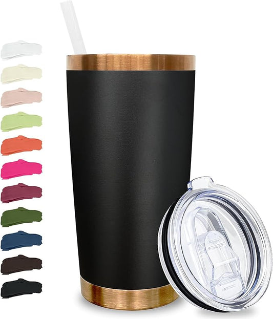 20 oz Tumbler Stainless Steel Tumbler with Lid and Straw, Double Wall Vacuum Insulated Travel Coffee Mug for Laser Engrave, Powder Coated Cup for Hot and Cold Drinks (Black,1 pack)