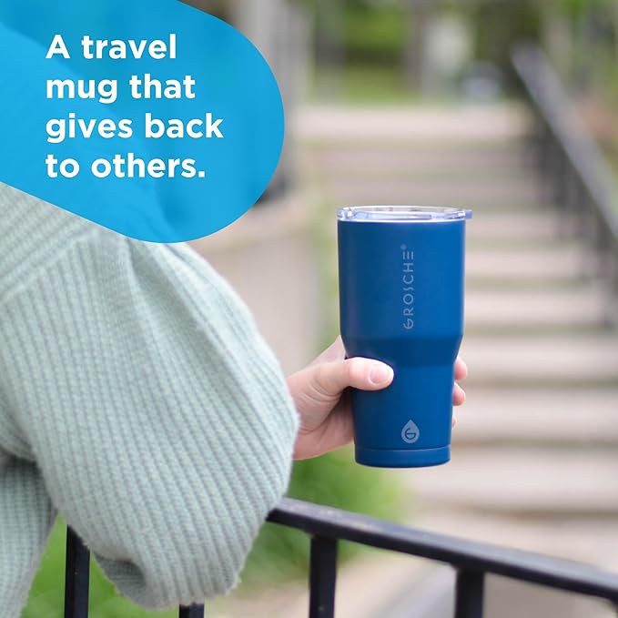 GROSCHE Yukon 20 oz Insulated Coffee Mug with Lid - Durable Travel Mug, Stainless Steel Tumblers, Vacuum Insulated Coffee Tumbler for Hot or Cold Beverages - BLUE