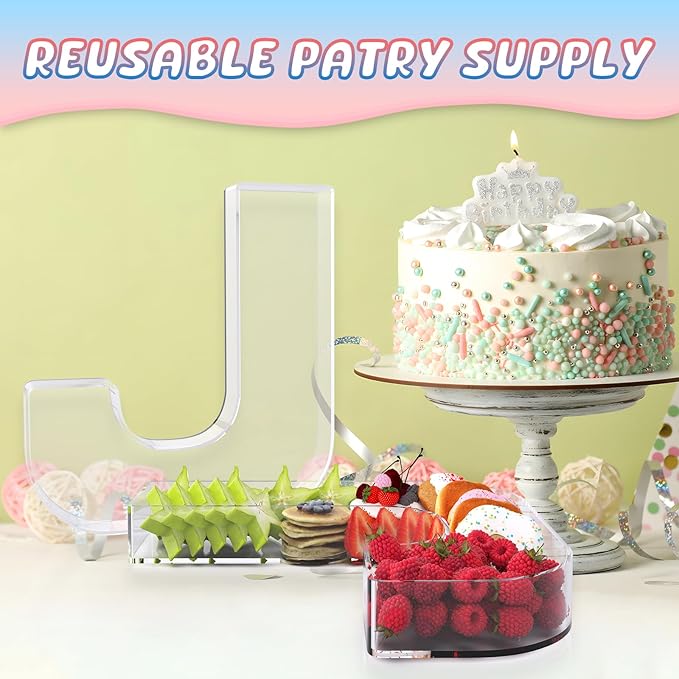 13.8" Extra Large Acrylic Letter Charcuterie Board Box, Reusable Fillable Letter Cake Candy Dish Display Serving Tray for Birthday Anniversary Party Decoration (J)