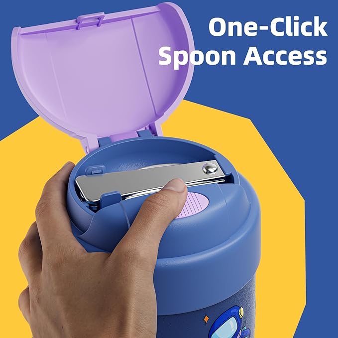 10 oz Soup Thermo for Hot Food Kids Insulated Food Jar with Spoon, Lunch Thermo Container, Width Mouth Vacuum Stainless Steel Food Thermo for School Travel, Leakproof, Easy to Open(Blue)