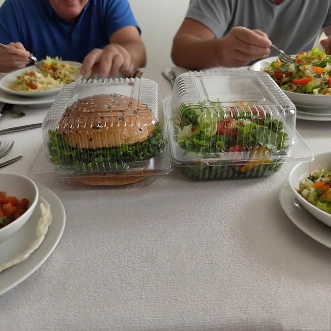 50 Packs clear hinged plastic containers, plastic Cake Slice Container, Square Hinge Food Containers cupcake containers