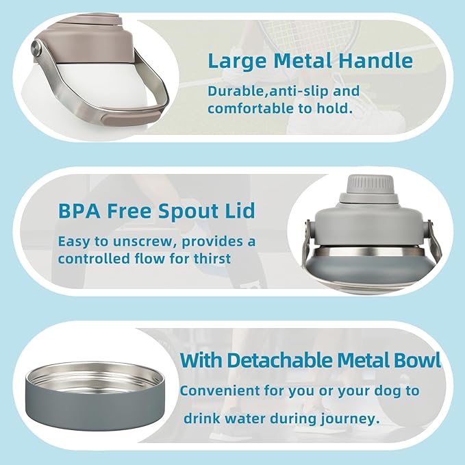 BJPKPK 64oz Insulated Water Bottles, Dishwasher Safe Half gallon Water Bottle with Metal Handle, BPA Free Spout Lid & Detachable Bowl, Large Stainless Steel Jugs, Navy Blue