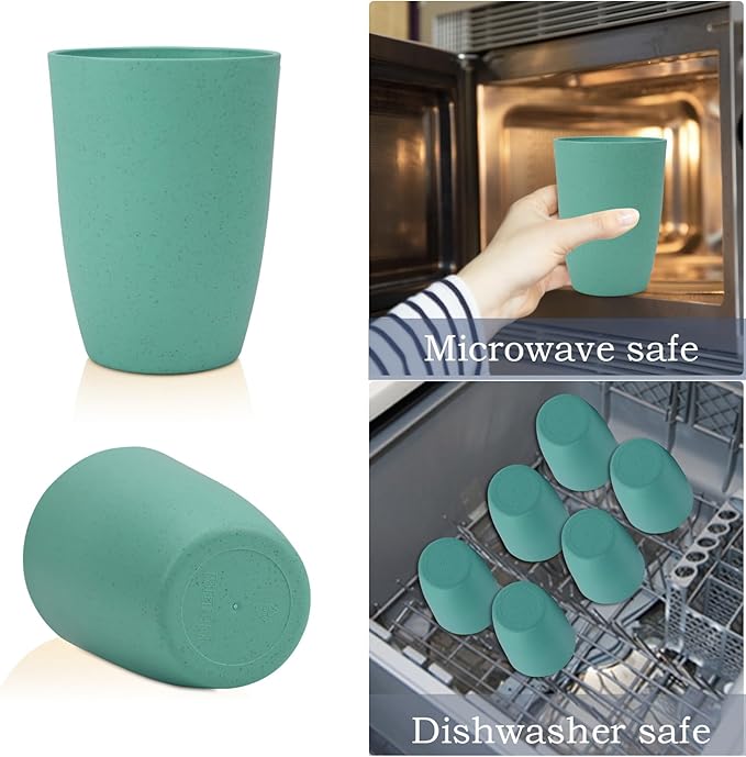 Wheat Straw Cups - 8 PCS Reusable Unbreakable Drinking Glasses, 20 OZ, Dishwasher & Microwave Safe, Green