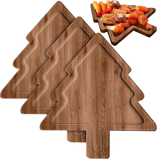 3 Pcs Christmas Appetizer Platter 12 Inch Cutting Board Acacia Serving Trays Wood Charcuterie Board Tray Snack Dessert Candy Dish Plate for Kitchen Gifts (Christmas Tree)