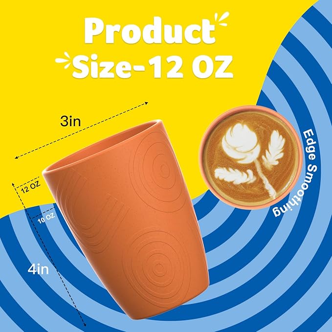 Homienly Wheat Straw Cups, Premium Alternative to Plastic Cup Set of 8, Unbreakable Lightweight Drinking Cups for Kitchen, Outdoor, RV, Microwave and Dishwasher Safe Drinking Glasses(12 OZ, Multi)