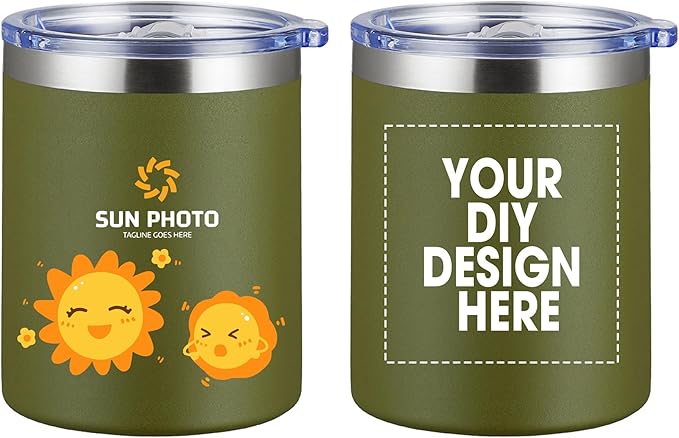 Personalized Custom Tumbler Print in USA 12oz Stainless Steel Travel Coffee Cup with Lid & Straw Double Wall Insulated Mug With Colorful Text Logo Photo