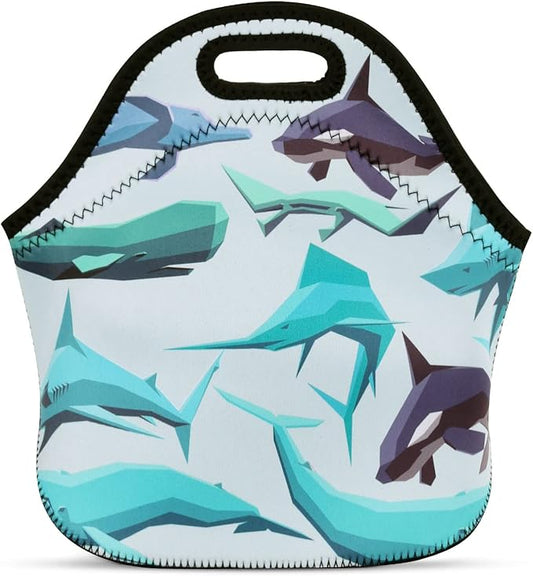 Violet Mist Cute Neoprene Lunch Bag Reusabl lunch bags Bags Shark Insulated Thermal Lunch Box Cool Sea Animal Food Hand Bags Cooler Lighweight Washable lunch bags Work Picnic Gift for Women Men Adult
