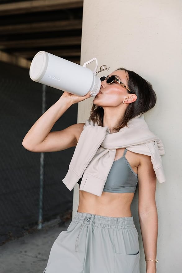 ZULU Powerfill Pro 64oz Half Gallon Stainless Steel Water Bottle with Quick Fill Lid, Triple Walled Vacuum Insulated Metal, Leak Proof Locking Lid, Sip and Chug, Reusable BPA Free, White Monochrome