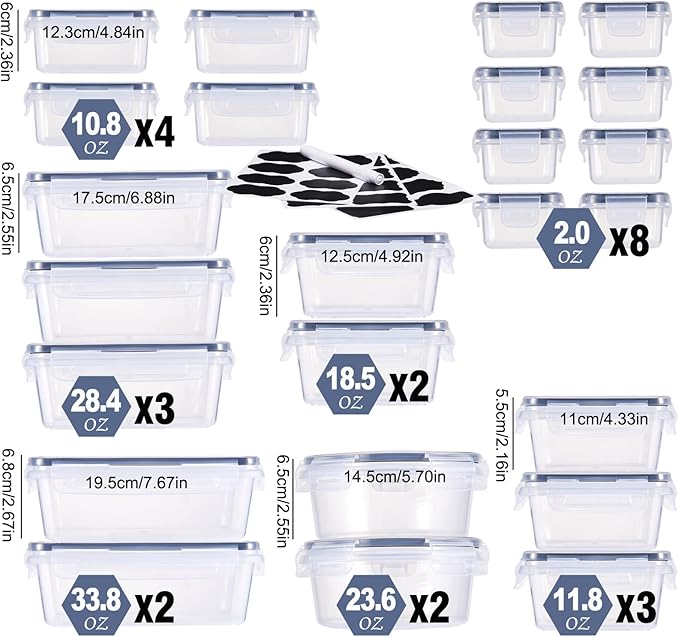 48Pcs Food Storage Container Set kitchen organizers Meal Prep Containers Lock Lids Reusable Plastic Lunch Box Snack Salad Containers 24 Boxes and 24 Lids Pantry and Kitchen Organization