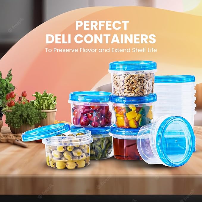 RFAQK 24 pcs Freezer Storage Containers with Lids-(16OZ) 12 Food Storage Containers with 12 Twist Top-Deli Container for Soup-Reusable Plastic Box for Lunch, Gym, Travel