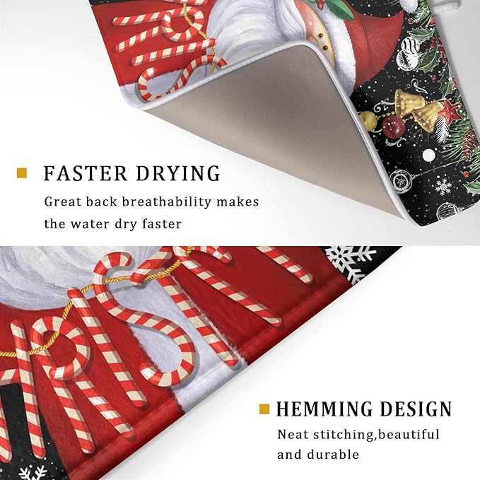 Absorbent Dish Drying Mat Santa Claus Christmas Dish Mat for Kitchen Countertops , 18 x 24 inch, Multicolor Winter Xmas Microfiber Dishes Drainer Pad Plate Holder