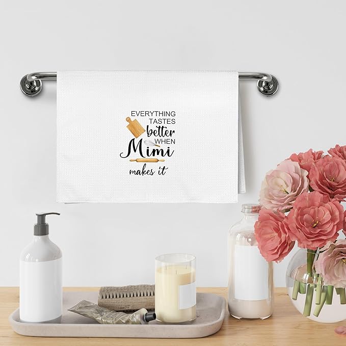 Best Mimi Gifts Gift for Women Grandma from Grandkids, Mothers Day Christmas Birthday Kitchen Gifts Gift for Mimi, Everything Tastes Better in Mimi's Kitchen Dish Hand Tea Towels, 16x24 Inch