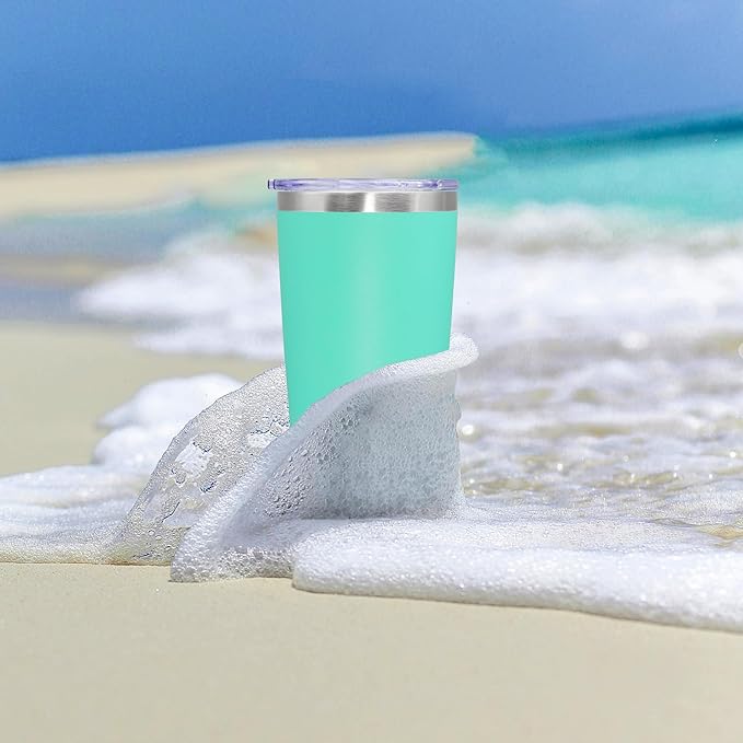 20 oz Tumbler Coffee Tavel Tumblers Bulk with Lid Stainless Steel Double Wall Vacuum Insulated Mug Powder Coated Cups fit Car Cupholder for Hot and Cold - Light Blue, 1Pack