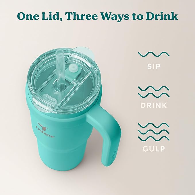 Reduce 24 oz Stainless Steel Tumbler with Handle - Dual-Wall Vacuum Insulated Travel Mug, Sweat-Proof Lid & Reusable Straw - Keeps Drinks Cold for 24 Hrs, Fits Cupholders, Dishwasher Safe-Ocean Breeze