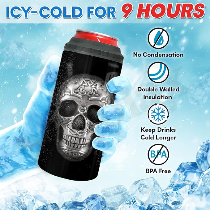 winorax Skull Tumbler 4-in-1 Can Cooler Skulls Coffee Travel Mug Cup 16oz Stainless Steel Insulated with Lid Inspirational Skull Gifts for Men Women Skulls Lover Birthday Halloween Birthday