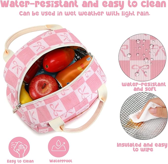 Bluboon Lunch Bag for Women Men Cute Corduroy Lunch Tote Bags Reusable Insulated Lunch Box Large Capacity Reusable Insulated Cooler for Work Picnic or Travel