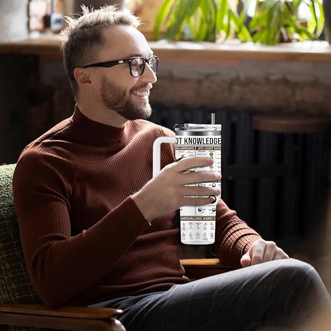 Pilot Gifts Men Aviation Gifts 40oz Aviation Tumbler with Handle, Stainless Steel Pilot Insulated Coffee Travel Cup for Men, Birthday Retirement Present for Aviator Dad Son Husband Boyfriend